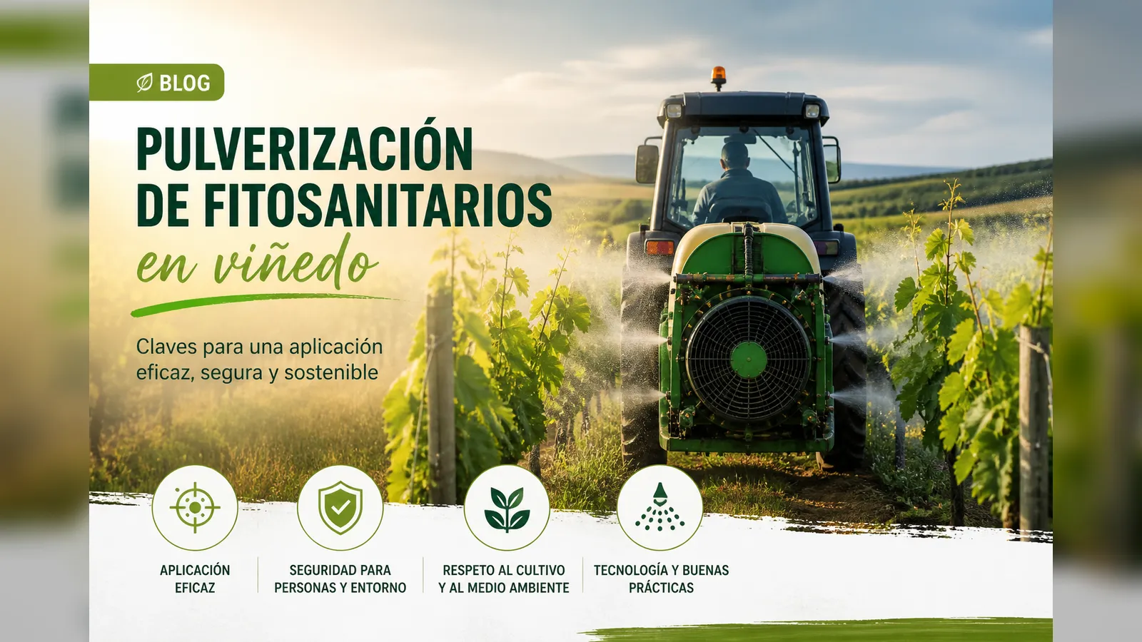 Aplicación fitosanitaria con pulverizador en viñedo