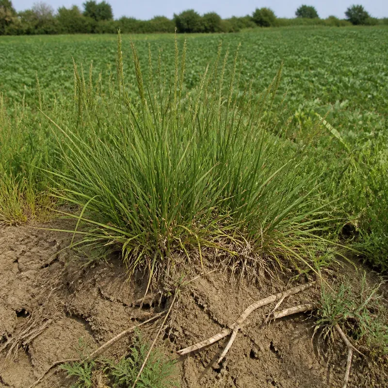 Representación editorial de gramíneas plurianuales en un margen de cultivo