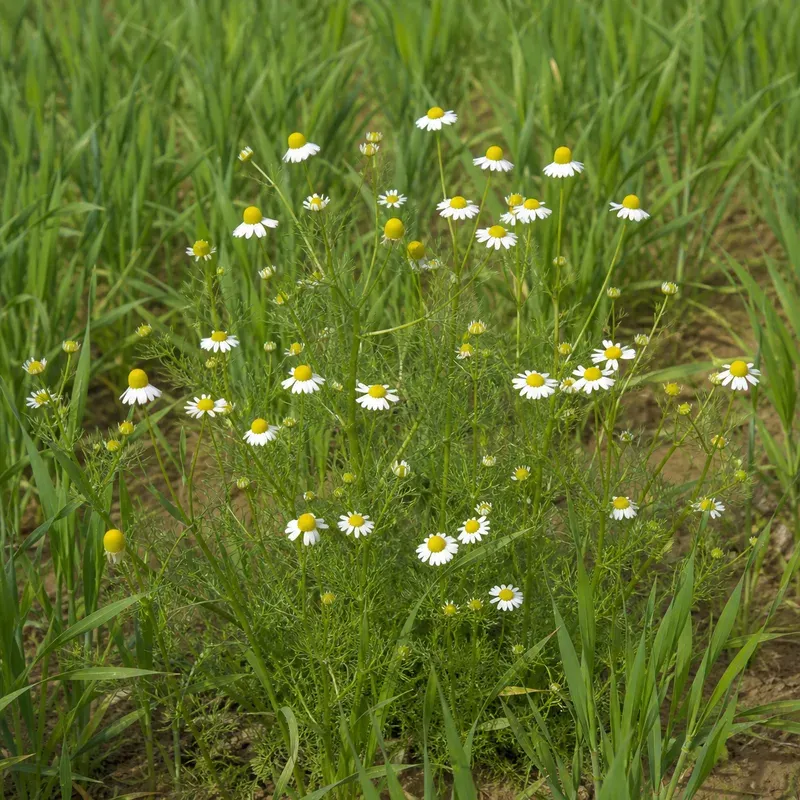 Representación editorial de Matricaria spp. en un cultivo