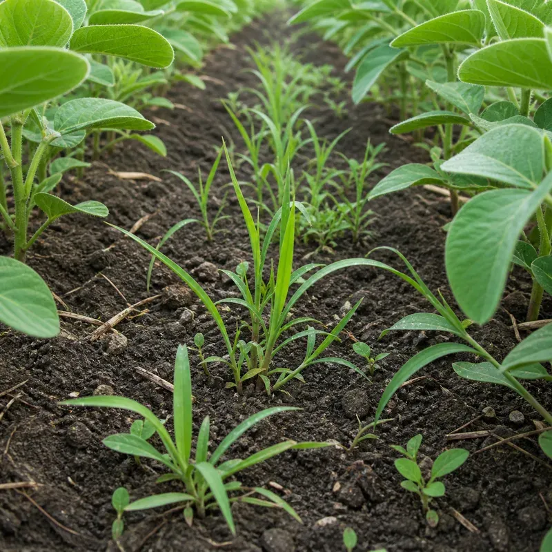 Representación editorial de malas hierbas monocotiledóneas anuales en un cultivo