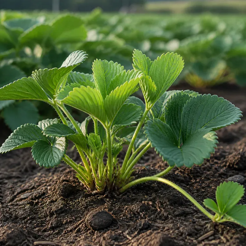 Representación editorial de crecimiento vegetativo joven en una planta cultivada