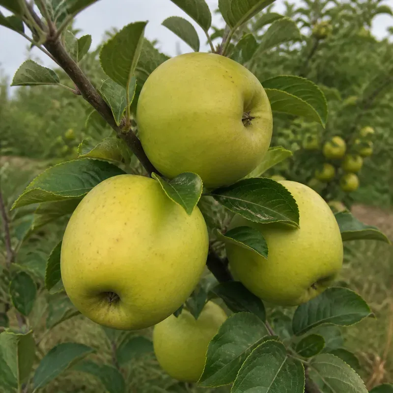Representación editorial de la superficie de una manzana en el árbol