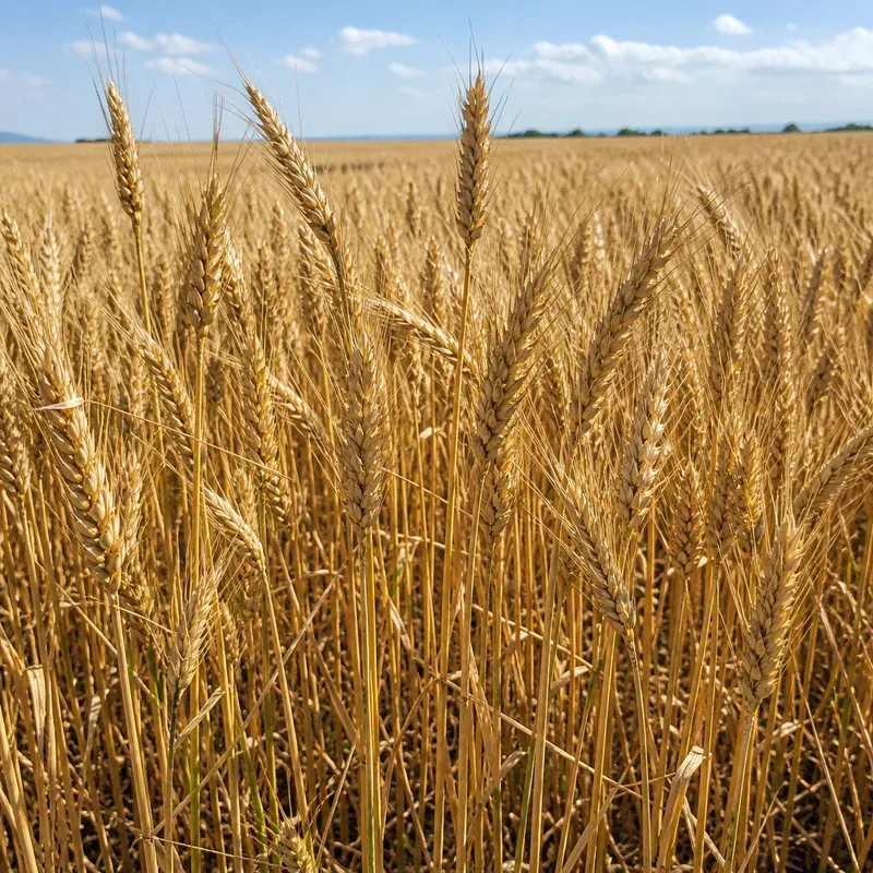 Representación editorial de un cultivo de trigo erguido