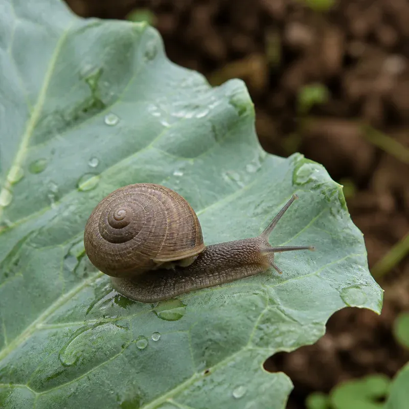Representación editorial de un caracol sobre una planta cultivada