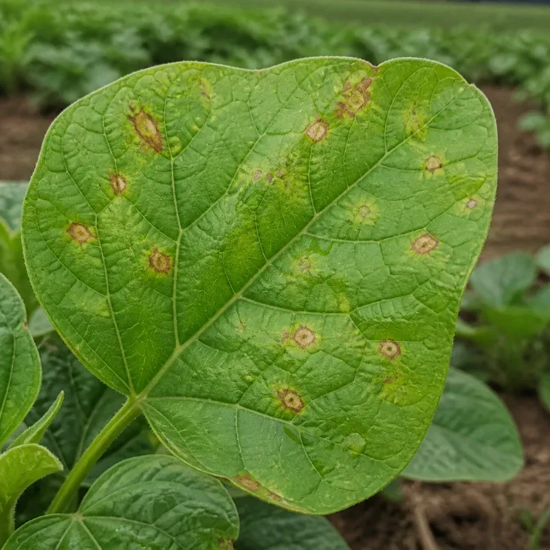Representación editorial de síntomas foliares compatibles con una bacteriosis