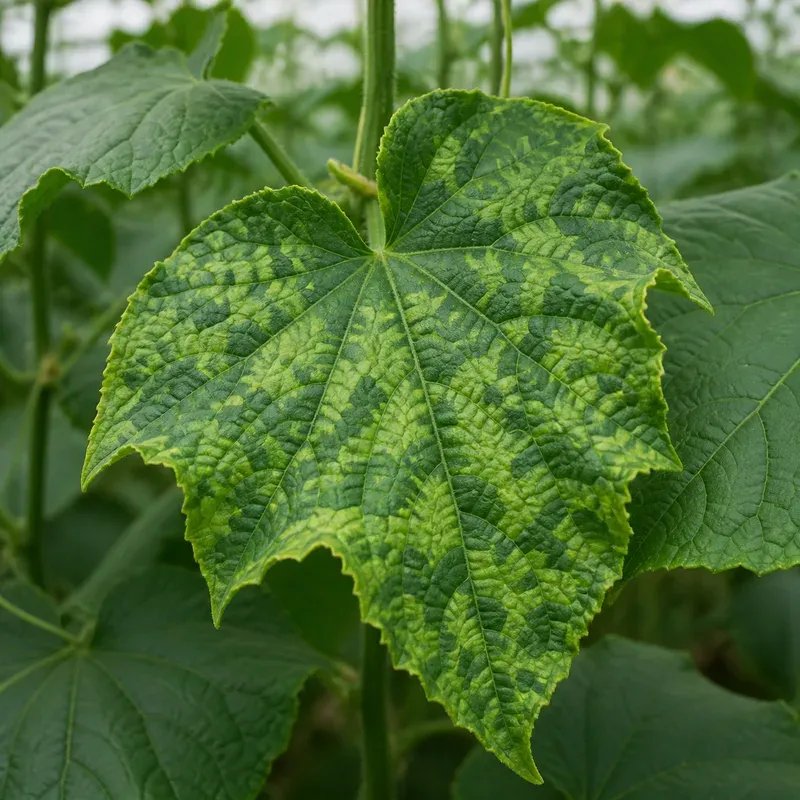 Representación editorial de síntomas compatibles con virus del mosaico del pepino